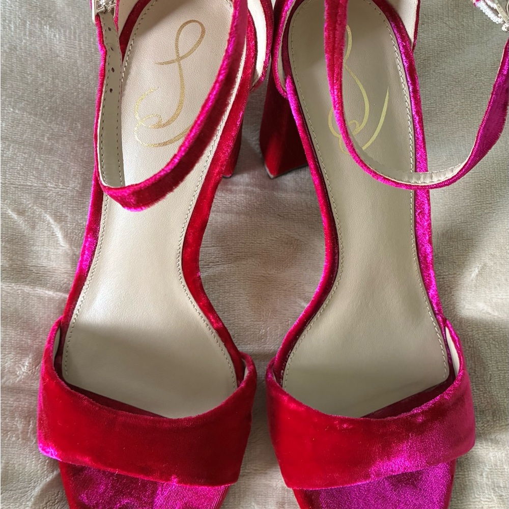 SAM EDELMAN Yaro Hot Pink Velvet Block Heels